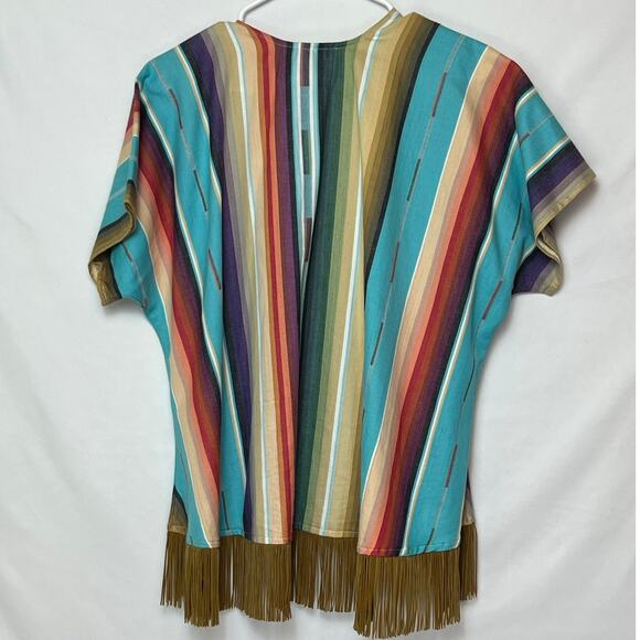 Silverado Women's Large Blue Fiesta Stripe Cowboy Short Sleeve Fringe Vest - Picture 2 of 9